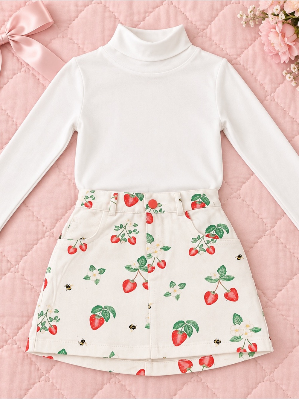 The Beaufort Bonnet Company Cream Cherry Print Skirt with White Top